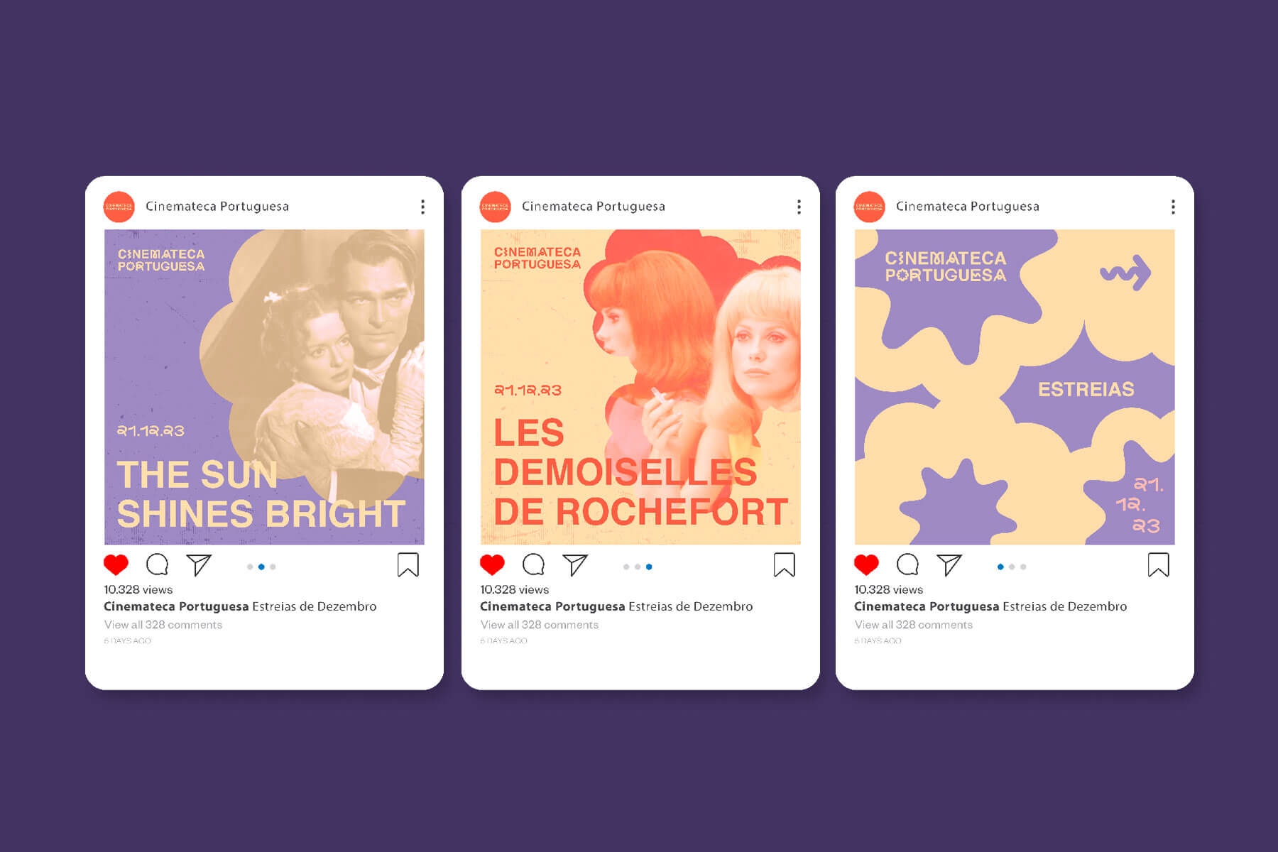 three designs of posts for social media of cinemateca